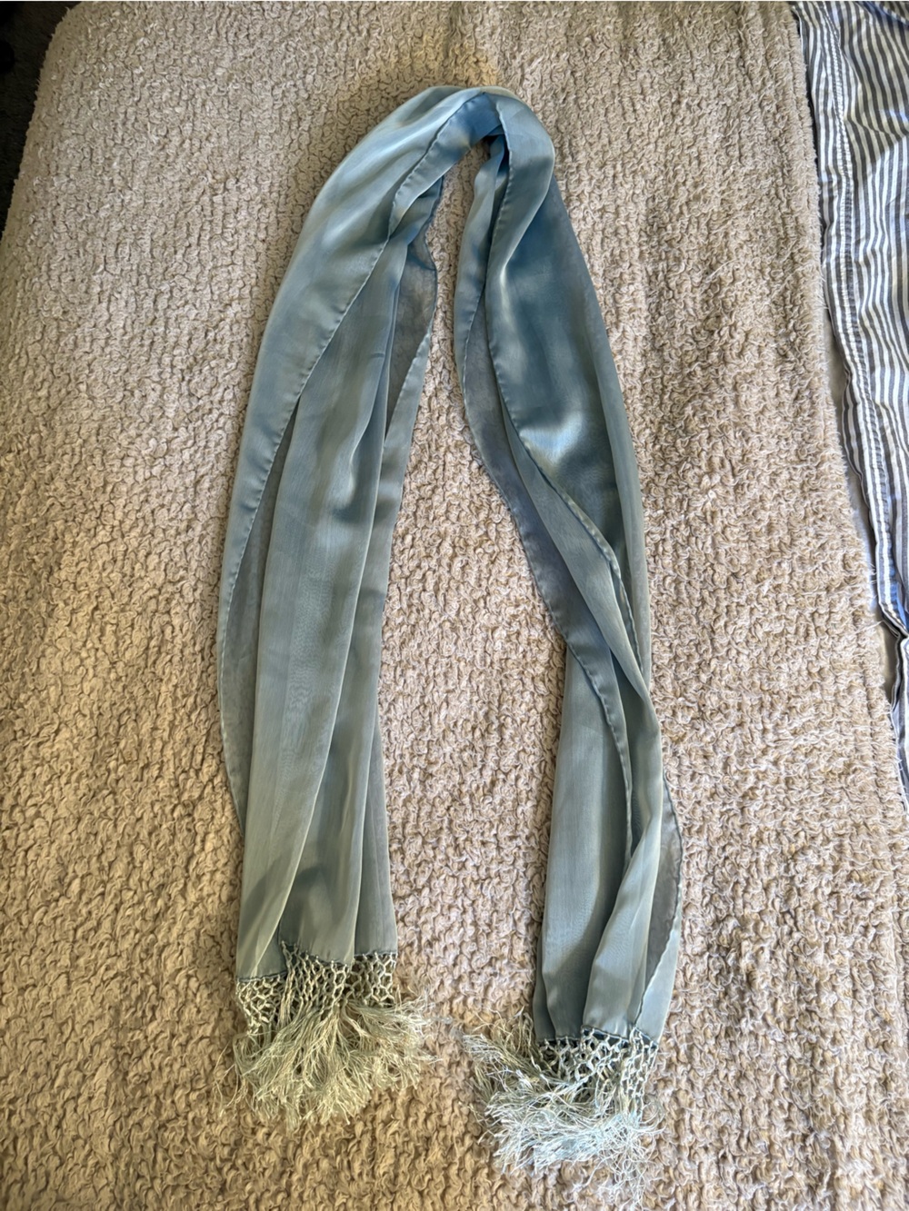 Light Blue Sheer Scarf with Fringe